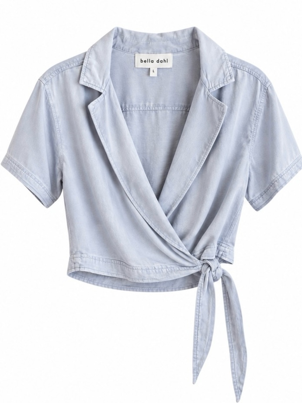 NWT Bella Dahl Blue Tie Front Wrap Top Short Sleeve Size L